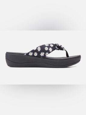 Clarks Cloudsteppers Arla Glison/ Black Floral Daisy Wedge Sandals Sz 8